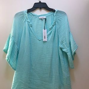BRAND NEW MICHAEL STARS savannah flutter sleeve top in aquamarine